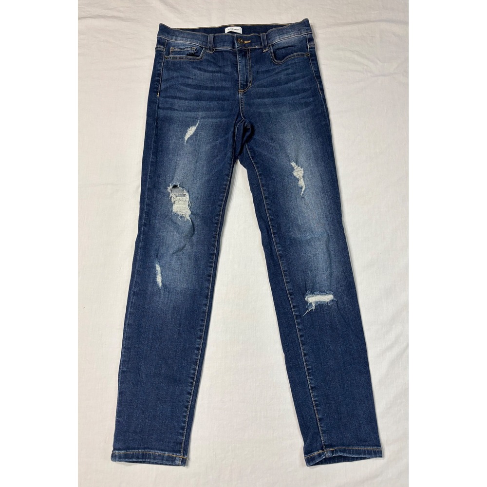 Sneak Peek Distressed Skinny Jeans Dark Wash Blue Denim Size 5 W27
